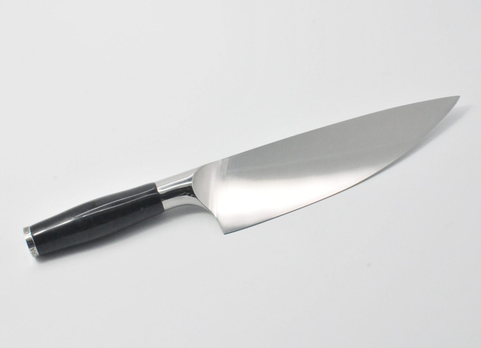 8 Inch Chef Knife with a Black Marble Handle and a Black Cubic Zirconia