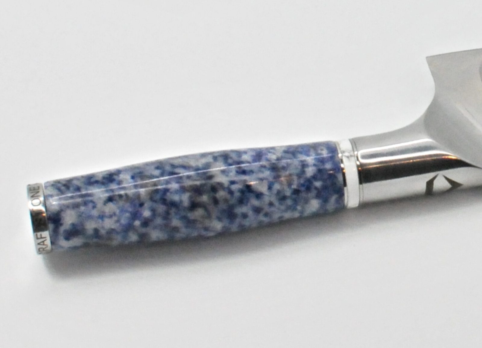 Blue Dot Marble Handle and White Howlite and Stainless Steel Rings