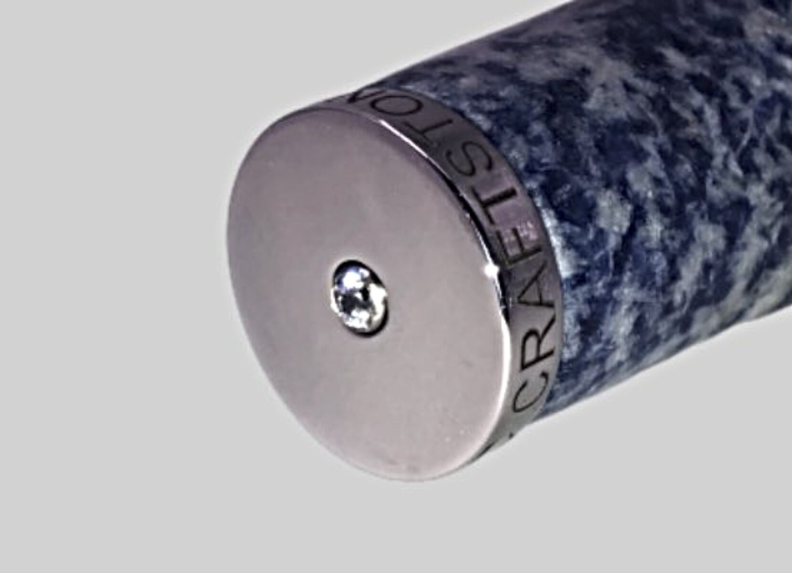Blue Dot Marble Handle with a White Cubic Zirconia Stone at the Back of the Knife