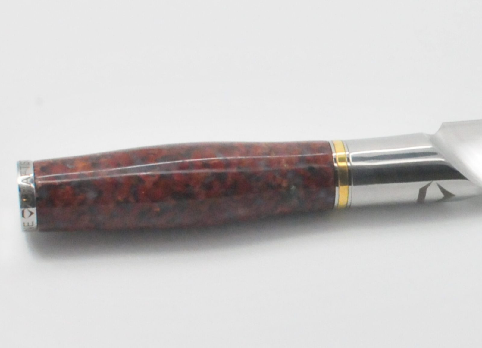 Red Granite Handle and Brass and Stainless Steel Decorative Rings
