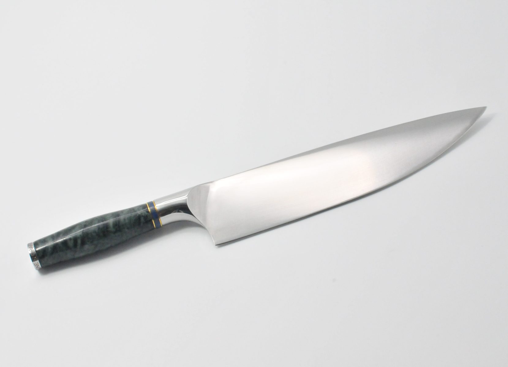10 Inch Chef Knife with a Dark Indian Green Marble Handle, Swiss Blue Cubic  Zirconia Stone at the Back of the Knife and Lapis and Brass Decorative  Rings : Craftstone Knives